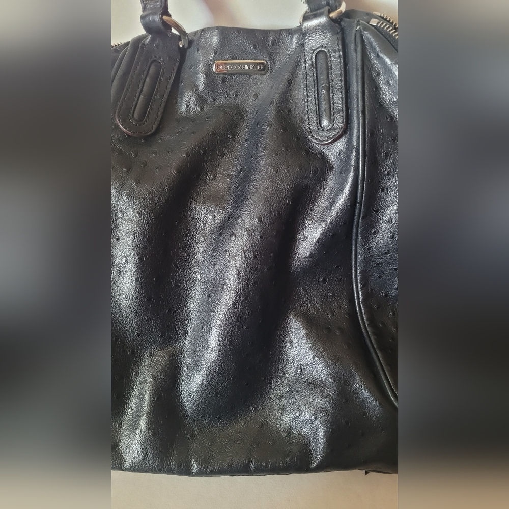 GUC Rebecca Minkoff Romeo Leather  Satchel Ostrich Style Black - Picture 4 of 16
